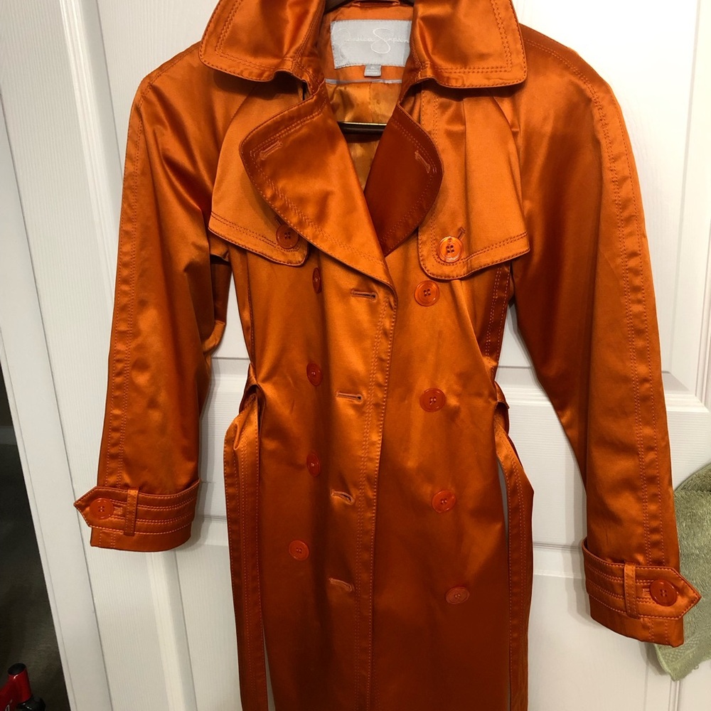 Vibrant Orange Satin Trench Coat